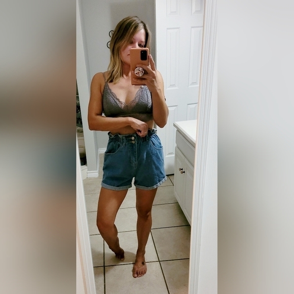 Amazon Cinch Waist Cuffed Denim Mom Shorts Size XS - Picture 6 of 11